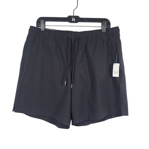 GAP Men's 6" Seersucker Swim Shorts Black 4-Way Stretch Above Knee L Beach NWT